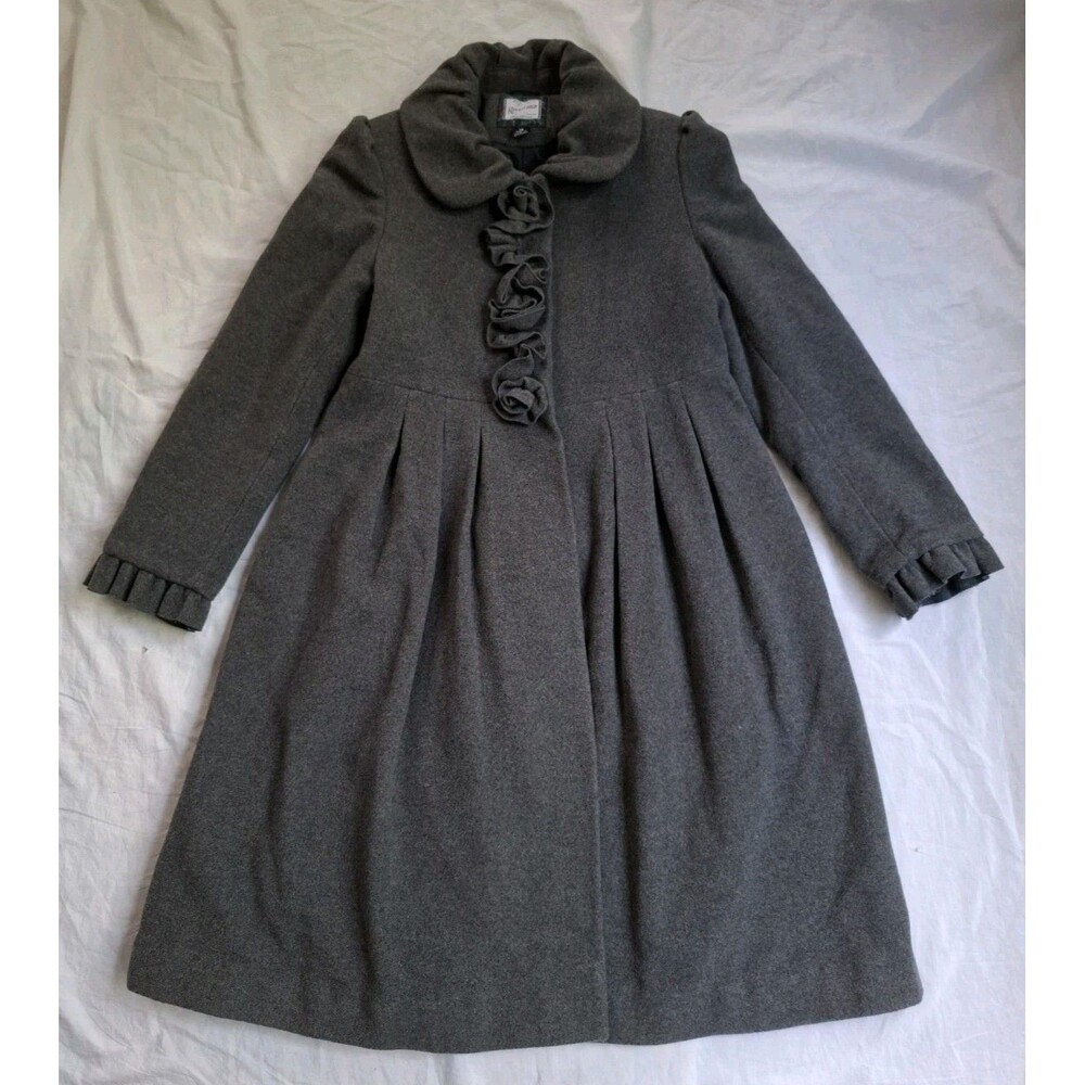 Vintage Rothschild Girls Gray Wool Blend Peter Pan Collar Coat Victorian Size 14